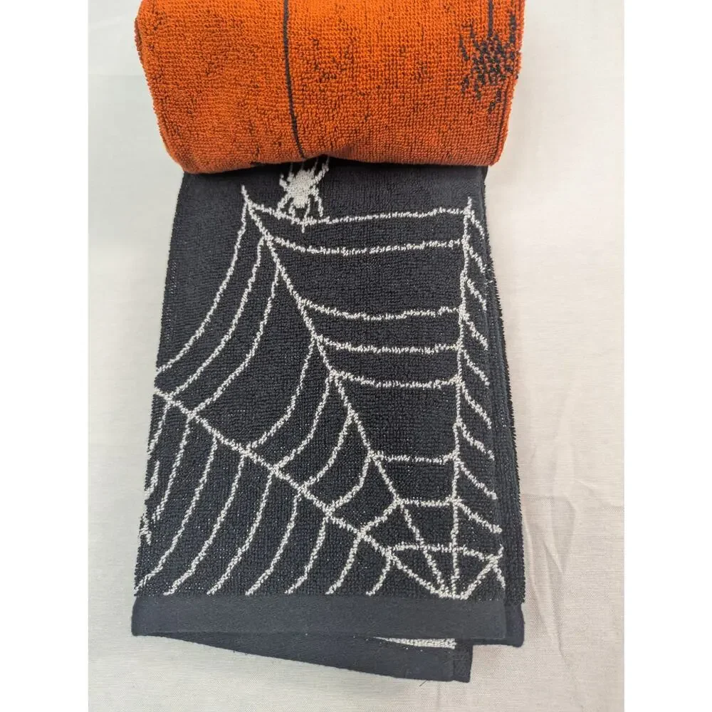 NWT Halloween Spider Webs and Bats Set of 3 Cotton Portugal Kitchen Towels